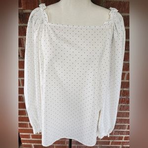 Banana Republic White Long Sleeve Blouse with Black Dots Women's Size M